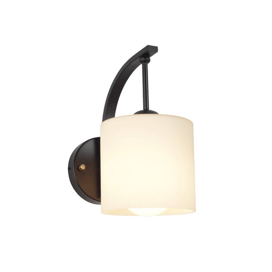 Modern Cylindrical Wall Sconce With Black Finish And Opal Glass Shade