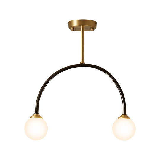 Arced Minimal 2-Bulb LED Flush Ceiling Lamp – Brass & Black – Restaurant Semi Mount Lighting