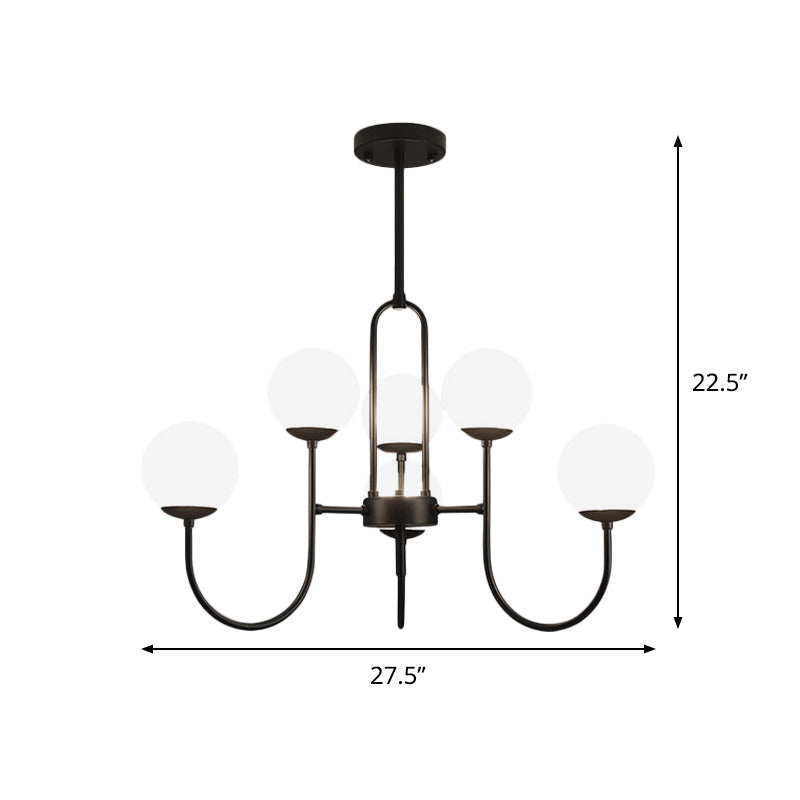 Modern Iron Chandelier Light Fixture With Milk White Glass Shades - Black Finish 6/9-Head