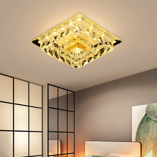 Modern Crystal LED Ceiling Light for Bedroom with Tiered Square Design - Warm/White Light