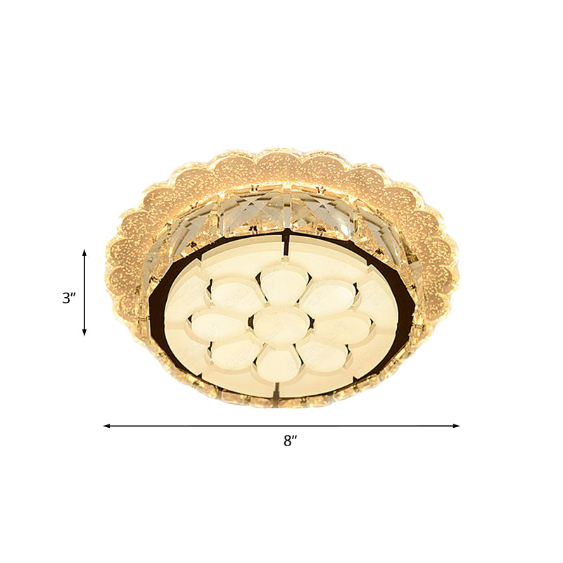 White LED Flushmount with Etched Floral Design for Corridor Ceiling Lighting