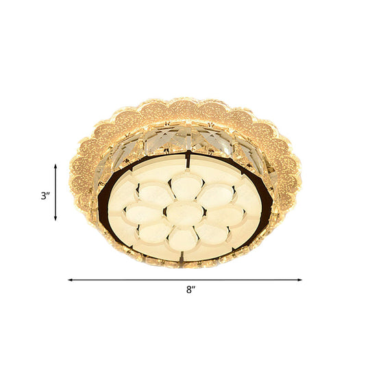 White LED Flushmount with Etched Floral Design for Corridor Ceiling Lighting