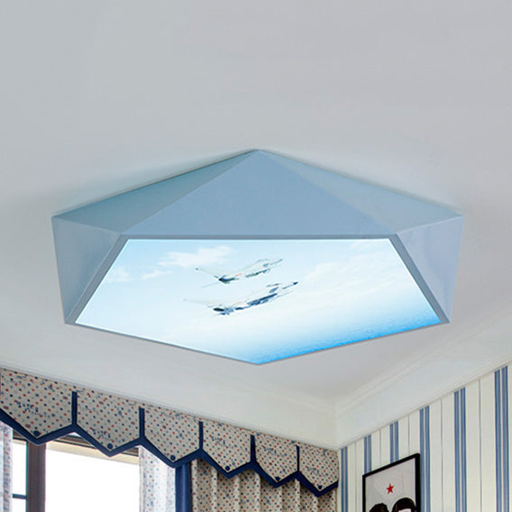 Blue Cartoon Geometry Flush Ceiling Light For Kids Bedroom / B