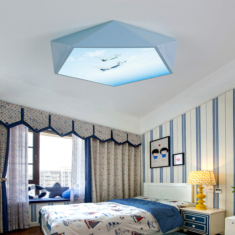 Blue Cartoon Geometry Flush Ceiling Light for Kid's Bedroom