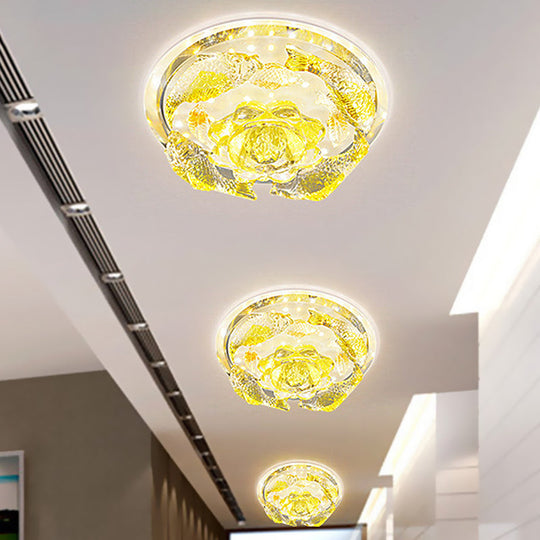 Amber Crystal Flush Mount Flower and Fish LED Ceiling Lamp - Elegant Hallway Lighting