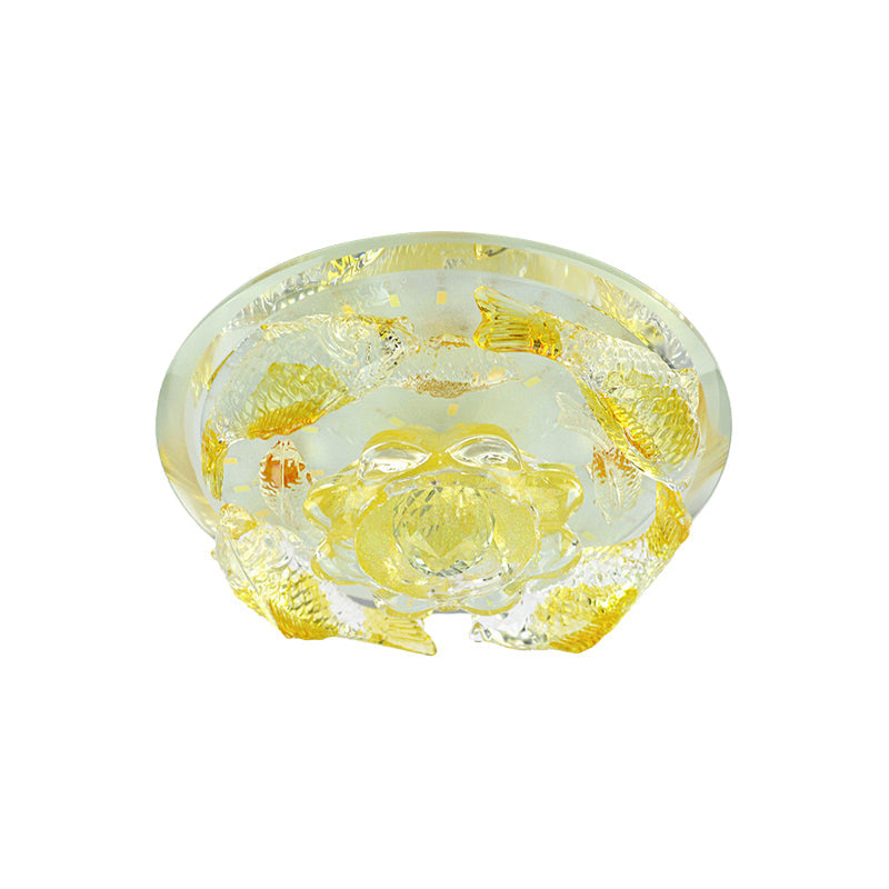 Amber Crystal Flush Mount Flower and Fish LED Ceiling Lamp - Elegant Hallway Lighting