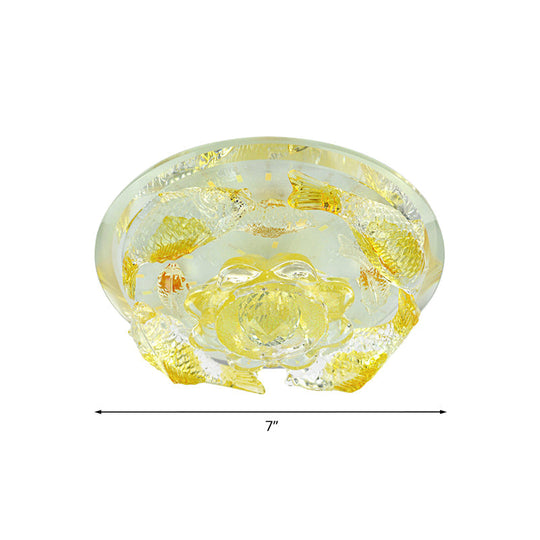 Amber Crystal Flush Mount Flower and Fish LED Ceiling Lamp - Elegant Hallway Lighting