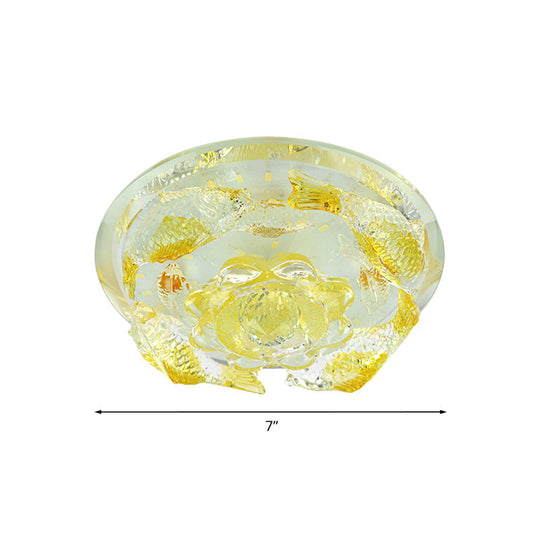 Amber Crystal Flush Mount Flower And Fish Led Ceiling Lamp - Elegant Hallway Lighting