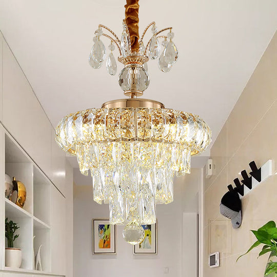 Modern LED Pendant Chandelier with Clear Crystal Shade - Elegant Dining Room Ceiling Light, 12"/18" Width