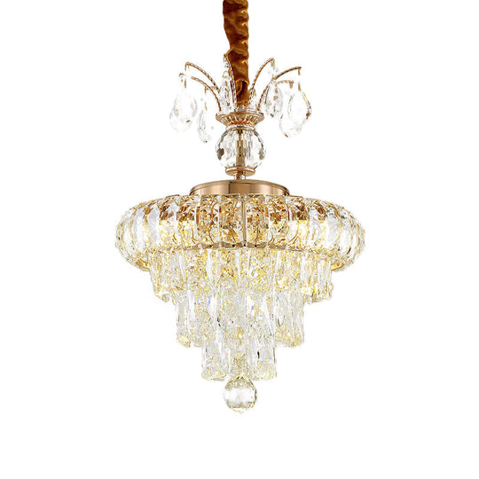 Led Crystal Chandelier Pendant Light For Dining Room - Elegant Tiered Conical Design Clear Shade