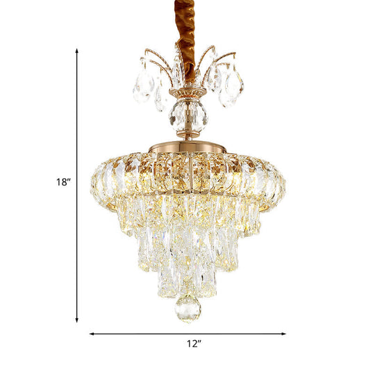 Led Crystal Chandelier Pendant Light For Dining Room - Elegant Tiered Conical Design Clear Shade