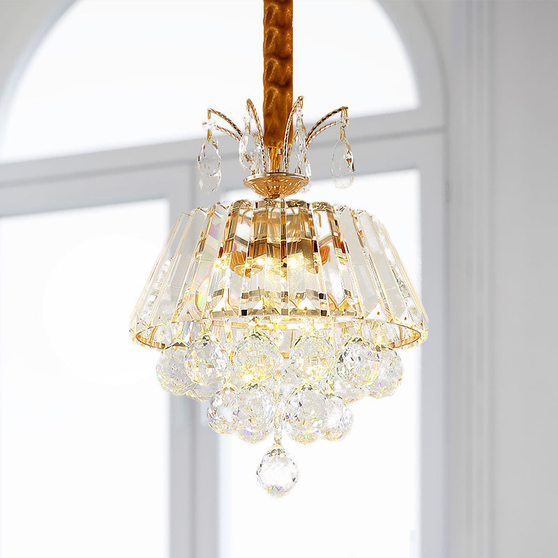 Led Crystal Chandelier Pendant Light For Dining Room - Elegant Tiered Conical Design Clear Shade