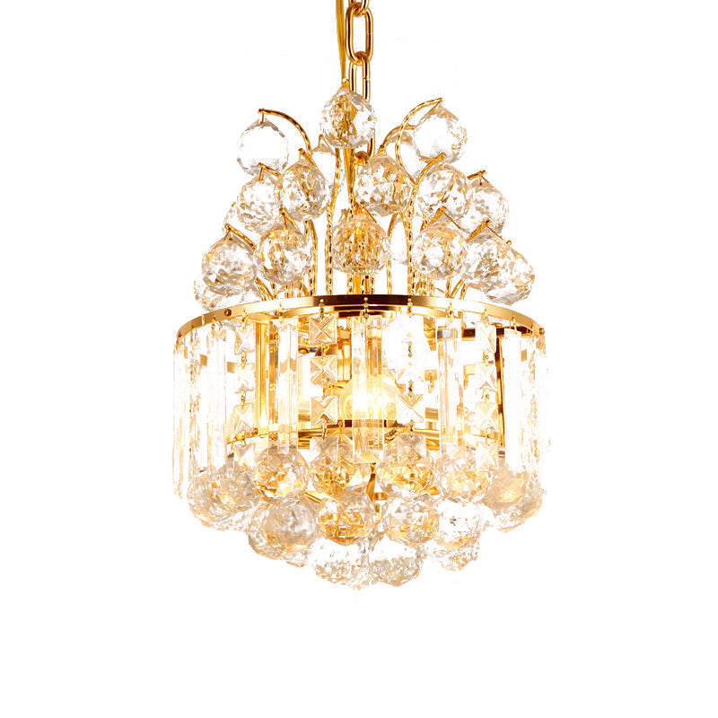 Simple Style Crystal Ball Chandelier - Round Living Room Pendant Light, 3 Heads, Gold Finish