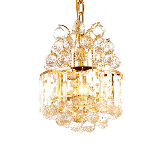 Simple Style Crystal Ball Chandelier - Round Living Room Pendant Light, 3 Heads, Gold Finish