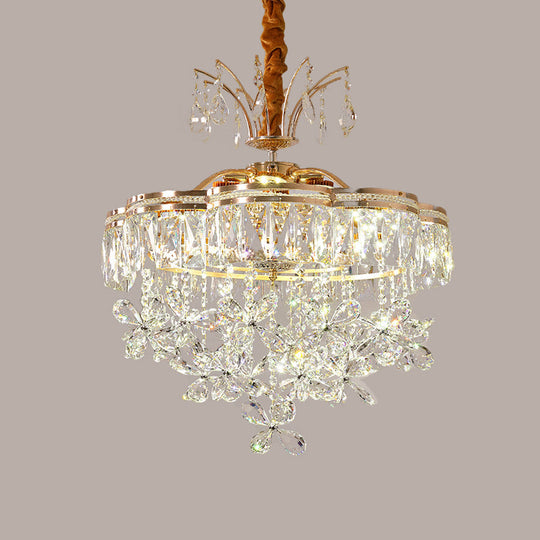 Modern Gold Flower Crystal Chandelier - 8 Lights - Clear - Dining Room Pendant Light Kit