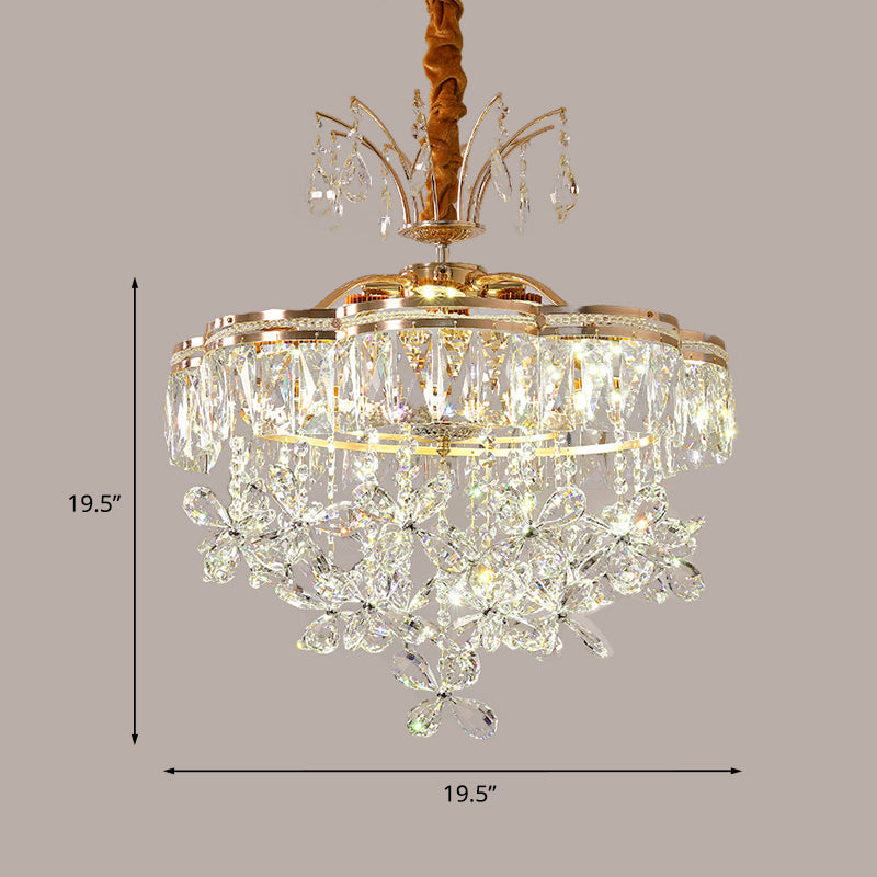 Modern Gold Flower Crystal Chandelier - 8 Lights - Clear - Dining Room Pendant Light Kit