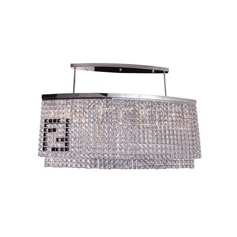 Modern 6-Light Island Ceiling Lamp With Faceted Crystal Shade In Chrome For Dining Rooms