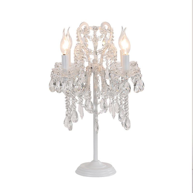 White/Gold Crystal Table Lamp - Elegant 2-Light Bent Arm Rural Style Living Room Night Light