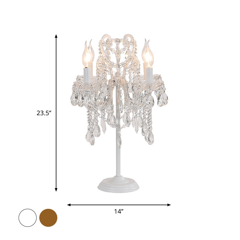 White/Gold Crystal Table Lamp - Elegant 2-Light Bent Arm Rural Style Living Room Night Light