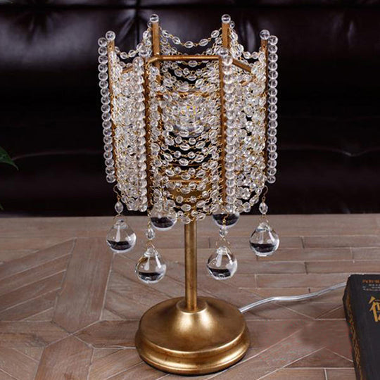 Hexagonal Crystal Strand Table Light - Traditional Bedroom Nightstand Lighting In Silver/Gold