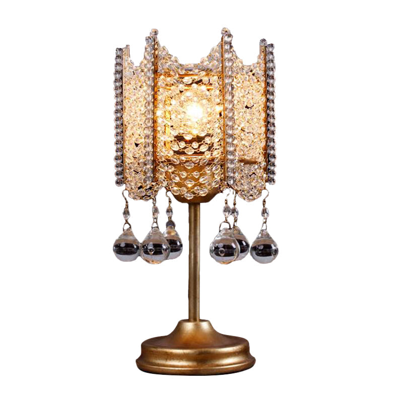 Hexagonal Crystal Strand Table Light - Traditional Bedroom Nightstand Lighting In Silver/Gold