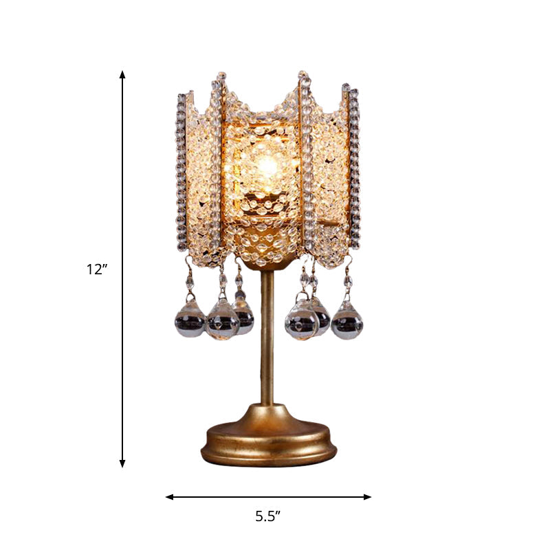 Hexagonal Crystal Strand Table Light - Traditional Bedroom Nightstand Lighting In Silver/Gold