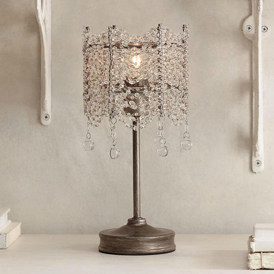 Hexagonal Crystal Strand Table Light - Traditional Bedroom Nightstand Lighting In Silver/Gold Silver