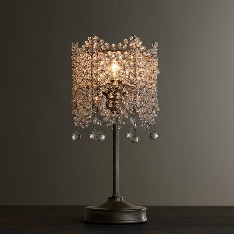 Hexagonal Crystal Strand Table Light - Traditional Bedroom Nightstand Lighting In Silver/Gold