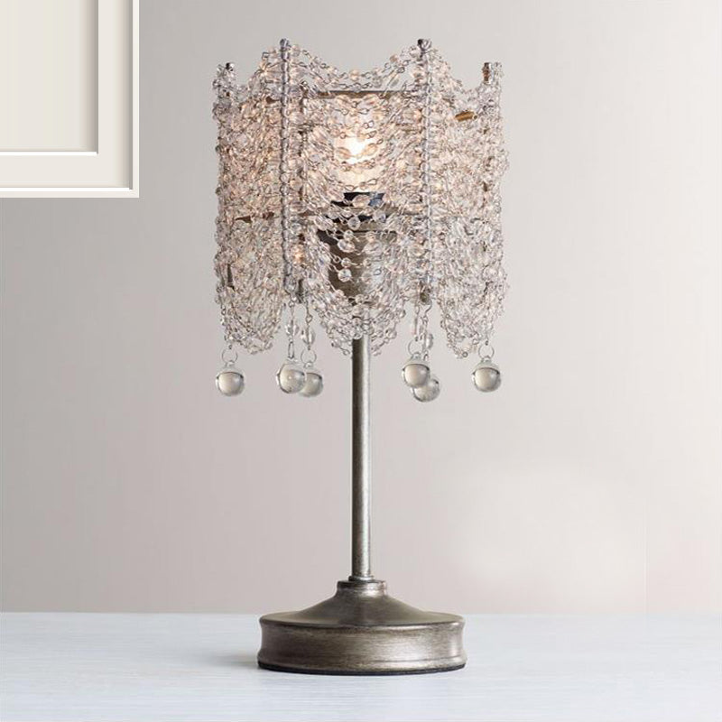 Hexagonal Crystal Strand Table Light - Traditional Bedroom Nightstand Lighting In Silver/Gold