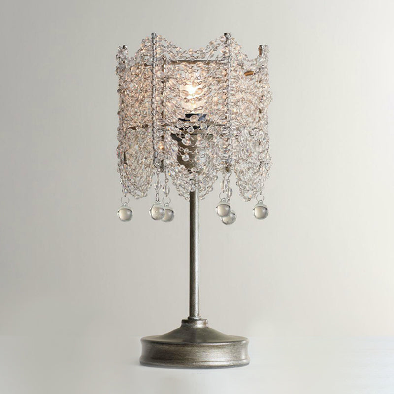 Hexagonal Crystal Strand Table Light - Traditional Bedroom Nightstand Lighting In Silver/Gold