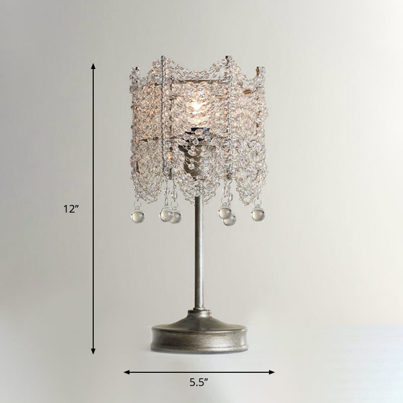 Hexagonal Crystal Strand Table Light - Traditional Bedroom Nightstand Lighting In Silver/Gold