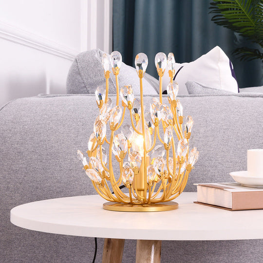 Classic Crystal Drop Table Nightstand Light For Living Room - Silver/Gold Finish 1-Light Gold