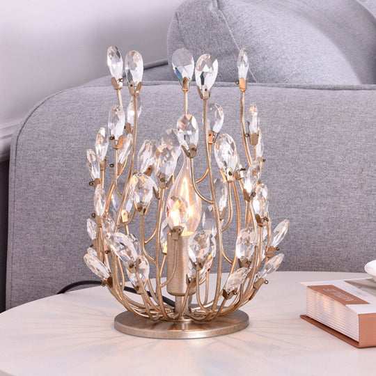 Classic Crystal Drop Table Nightstand Light For Living Room - Silver/Gold Finish 1-Light