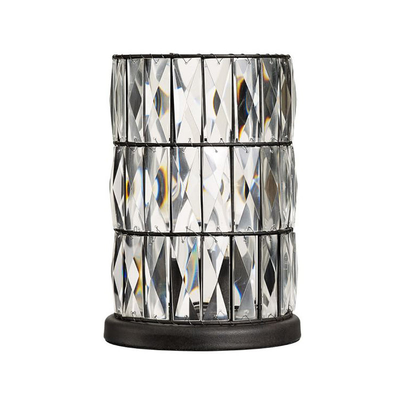 Contemporary Black Cylinder Night Lamp With Clear Crystal 1 Light For Living Room Nightstand