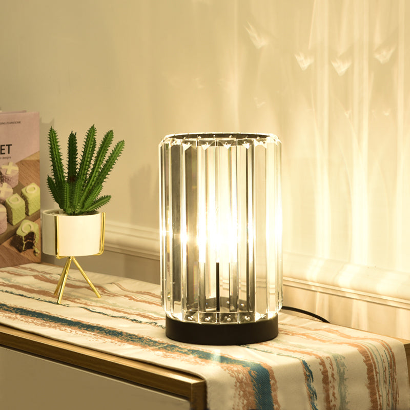 Minimalist Faceted Crystal 1-Head Nightstand Light - Dimmable Black Table Lamp For Living Room