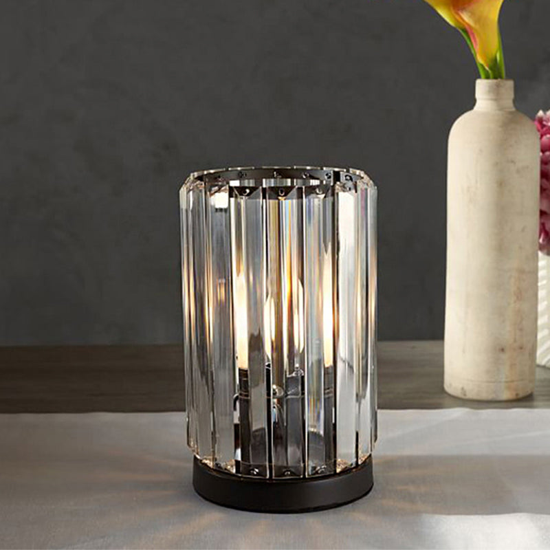 Minimalist Faceted Crystal 1-Head Nightstand Light - Dimmable Black Table Lamp For Living Room