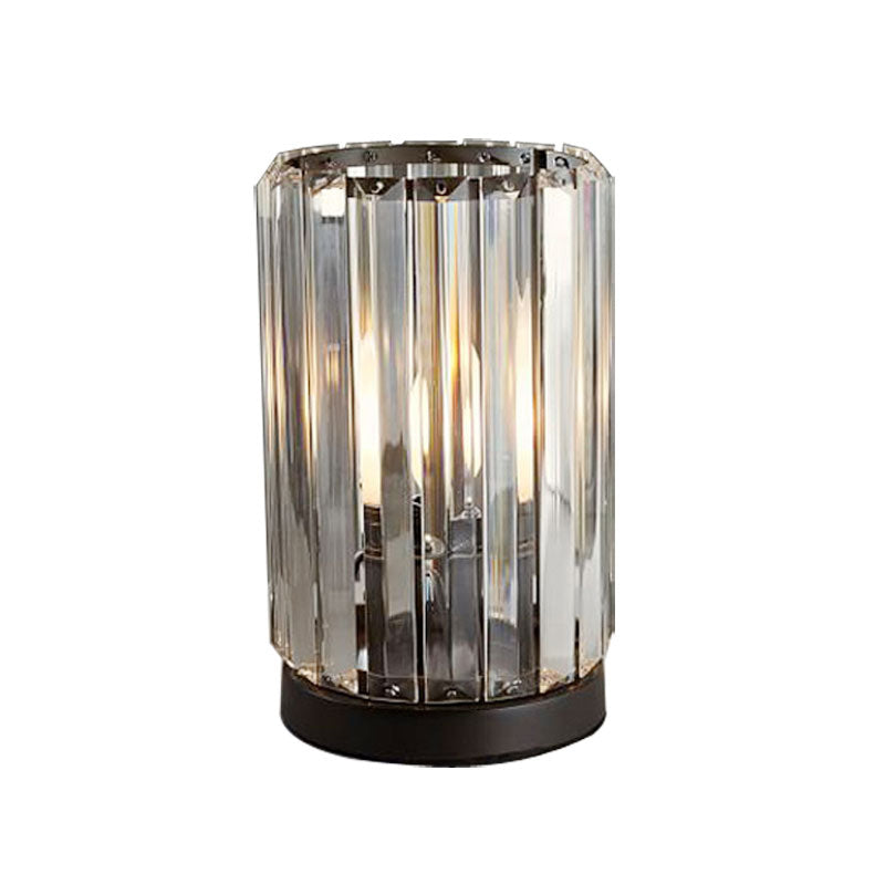 Minimalist Faceted Crystal 1-Head Nightstand Light - Dimmable Black Table Lamp For Living Room