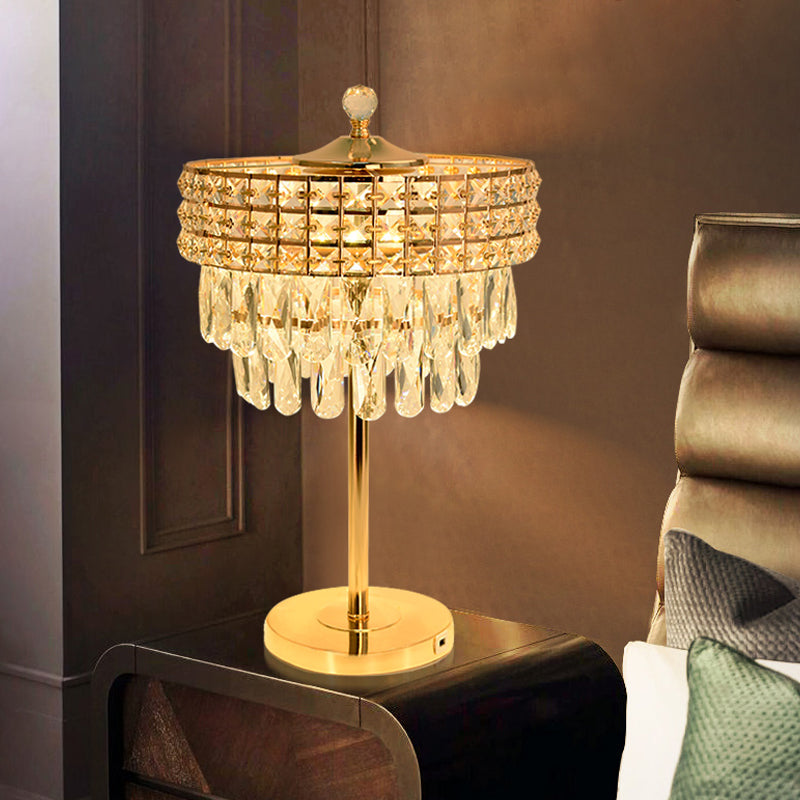 Led Crystal Teardrop Nightstand Lamp For Bedroom - Elegant Gold Night Lighting