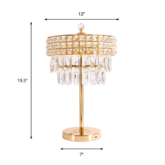 Led Crystal Teardrop Nightstand Lamp For Bedroom - Elegant Gold Night Lighting