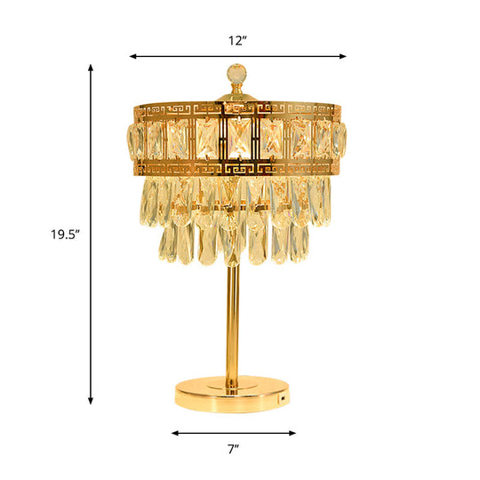 Gold Crystal Drop Led Table Light - Elegant Countryside Style For Bedroom