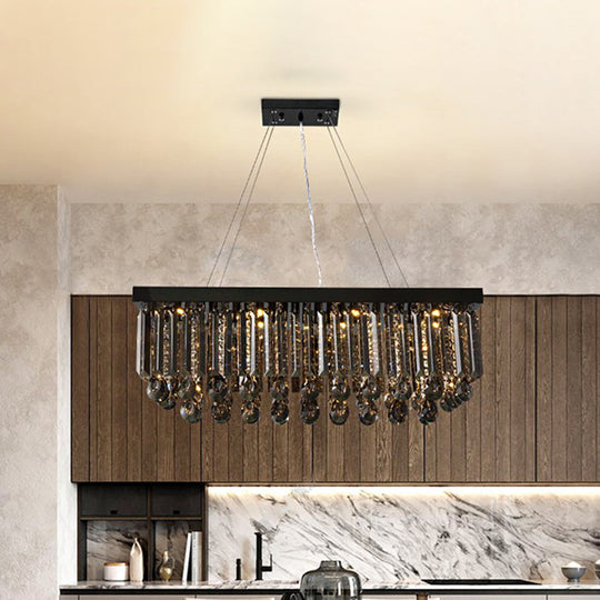 Black Crystal Island Pendant Light - Country Style 23.5/31.5 Size 8-Light Dining Room Hanging Lamp