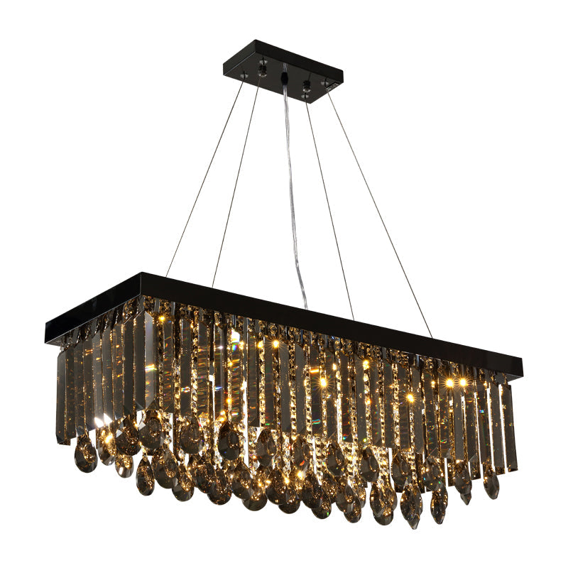 Black Crystal Island Pendant Light - Country Style 23.5/31.5 Size 8-Light Dining Room Hanging Lamp