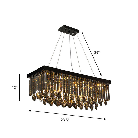 Black Crystal Island Pendant Light - Country Style 23.5/31.5 Size 8-Light Dining Room Hanging Lamp