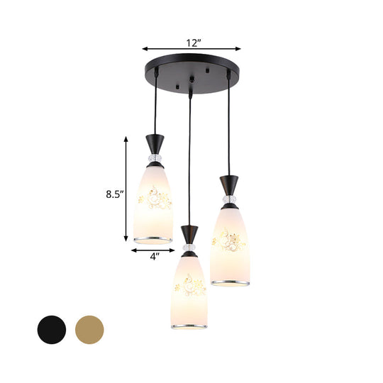 Modern Opal Frosted Glass Dining Room Pendulum Lamp: Gold/Black 3 Lights Multi Ceiling Light With