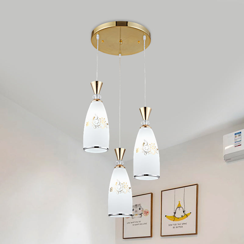 Modern Opal Frosted Glass Dining Room Pendulum Lamp: Gold/Black 3 Lights Multi Ceiling Light With