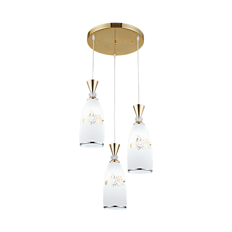 Modern Opal Frosted Glass Dining Room Pendulum Lamp: Gold/Black 3 Lights Multi Ceiling Light With