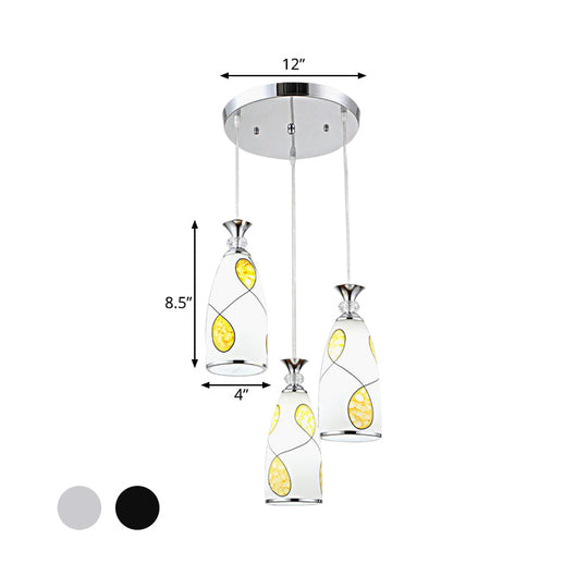 2-Light Modernist Oblog Hanging Pendant Lamp In Black/Chrome With Frosted Glass Drops