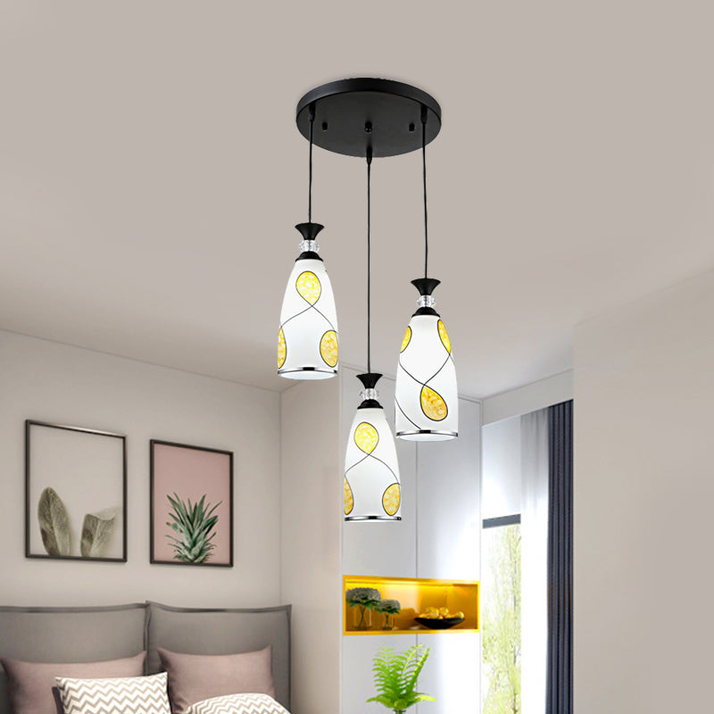 2-Light Modernist Oblog Hanging Pendant Lamp In Black/Chrome With Frosted Glass Drops