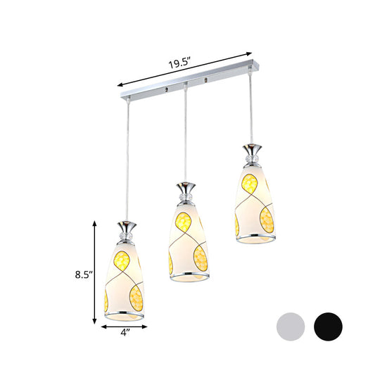 2-Light Modernist Oblog Hanging Pendant Lamp In Black/Chrome With Frosted Glass Drops