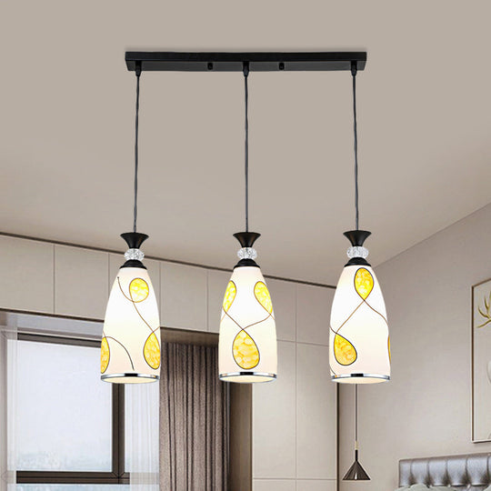 2-Light Modernist Oblog Hanging Pendant Lamp In Black/Chrome With Frosted Glass Drops